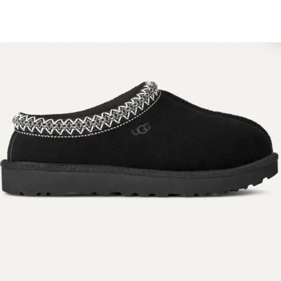 UGG Tasman II Black Suede Clogs with Patterned Trim size 7 New - Picture 1 of 11
